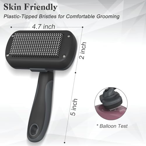 Dipoo Self-Cleaning Deshedding Brush for Dogs & Cats - Skin-Friendly Grooming Tool with Hair Brush for Long and Short Haired Pets, Grey - Image 4