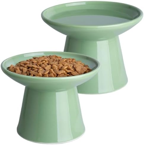 Ceramic Elevated Cat Food Bowls,6.2" Wide,2-Pack,Green by KITCHENLESTARaddsmorebeautifulcolourstoyourlife