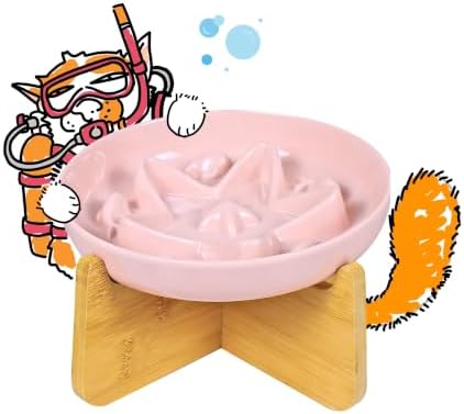 Slow Feeder Cat Bowl with Stand, Melamine Elevated Cat Food Bowl, Whisker Friendly Raised Puzzle Feeder for Cats & Small Dogs, Wet & Dry Food, Dishwasher Safe, Non-Slip (Pink) by Tafelf