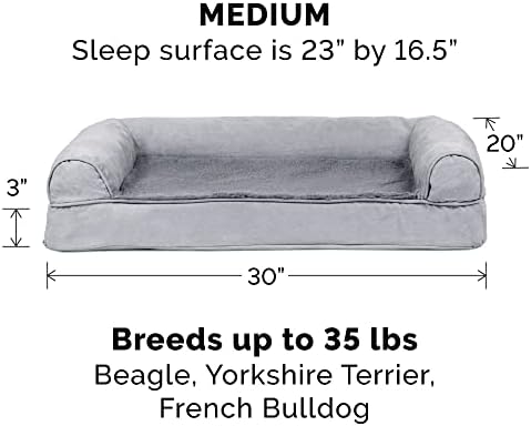 Furhaven Memory Foam Dog Bed for Medium/Small Dogs w/ Removable Bolsters & Washable Cover, For Dogs Up to 35 lbs - Plush & Suede Sofa - Gray, Medium - Image 2