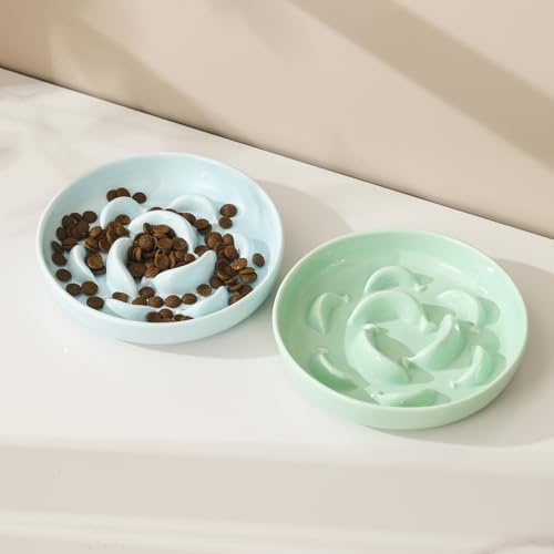 2 Pack Ceramic Cat Slow Feeder Bowl Set, 6.3" Wide, Slow Eating 5X - Image 6