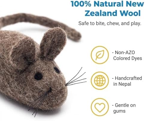 Glaciart One Felt Mouse Cat Toy – Soft Fuzzy Enrichment 100% Natural Wool - Interactive Catnip Play Cat Toy Set - Safe for Pets, Non-AZO Colored Dyes - 100” Long - Image 4