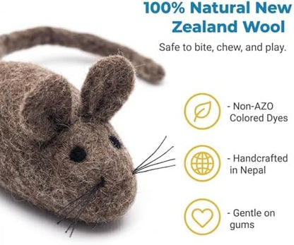 Glaciart One Felt Mouse Cat Toy – Soft Fuzzy Enrichment 100% Natural Wool - Interactive Catnip Play Cat Toy Set - Safe for Pets, Non-AZO Colored Dyes - 100” Long - Image 4