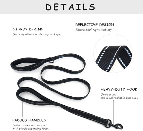 Wagtime Club Heavy Duty Double Handle Dog Leash for Large Medium Small Dogs - Image 2