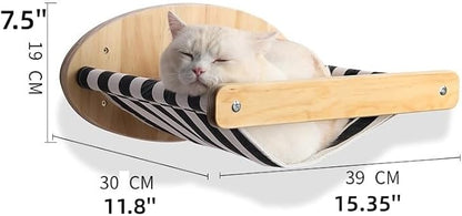 Cat Hammock Wall Mounted Large Cats Shelf - Solid Wood Cat Perches Climbing Shelf- Stripes Kitty Furniture for Sleeping, Playing, Climbing, and Lounging - Easily Holds up to 40 lbs (Stripes Hammock)