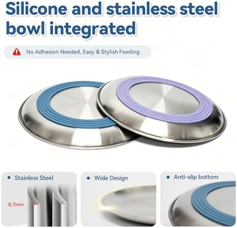 8 Pack Stainless Steel Cat Food Bowls, Cat Dishes Shallow Whisker-Friendly Metal Dishes with Non-Slip Silicone Bottom, Easy to Clean Indoor Feeding Bowls for Cats, Kittens & Small Dogs (6.7") - Image 2