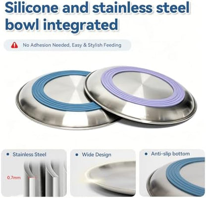 8 Pack Stainless Steel Cat Food Bowls, Cat Dishes Shallow Whisker-Friendly Metal Dishes with Non-Slip Silicone Bottom, Easy to Clean Indoor Feeding Bowls for Cats, Kittens & Small Dogs (6.7") - Image 2