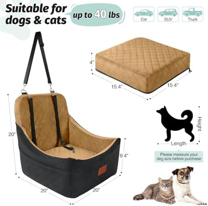 Lealchum Dog car seat for Medium Dogs,Easy to Install with Adjustable Straps,Anti Slip Bottom pet car Bed,Fully Detachable and Washable pet Travel Bed (Black/Coffee, Medium) - Image 3