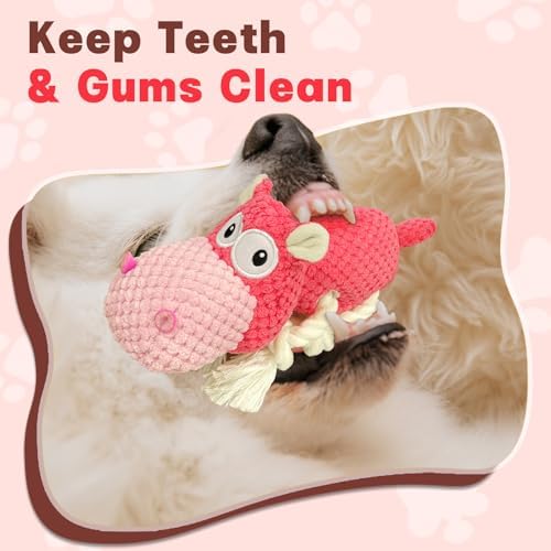 TOOPTATE Hippo Squeaky Dog Toy, Pink, Medium - Image 4