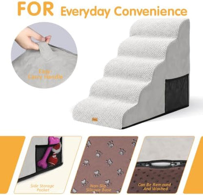Topmart High Density Foam Dog Steps 5 Tiers, Extra Wide Deep Pet Steps - Image 4