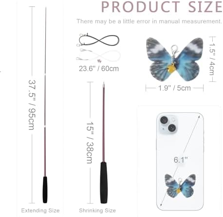 SONGWAY Cat Butterfly Toys - 13 Pieces Cat Toy Set with Retractable Wand and Butterfly Toy Replacement with Bell, Interactive Toys for Indoor Cats Kittens - Image 6