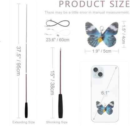 SONGWAY Cat Butterfly Toys - 13 Pieces Cat Toy Set with Retractable Wand and Butterfly Toy Replacement with Bell, Interactive Toys for Indoor Cats Kittens - Image 6