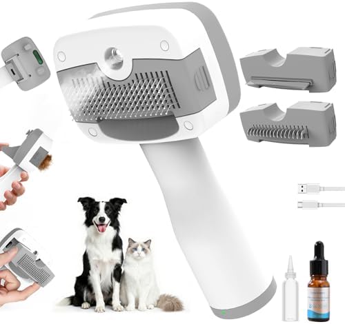 Cat Steam Brush, 5-in-1 Self-Cleaning Spray Deshedding Tool, with Shampoo by Pawimood