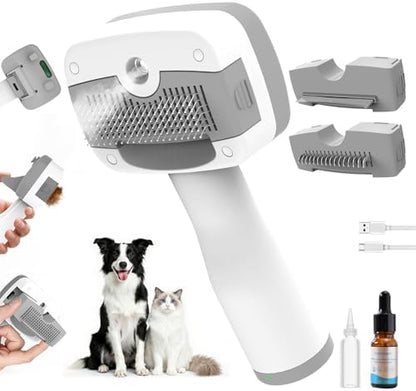 Cat Steam Brush, 5-in-1 Self-Cleaning Spray Deshedding Tool, with Shampoo by Pawimood