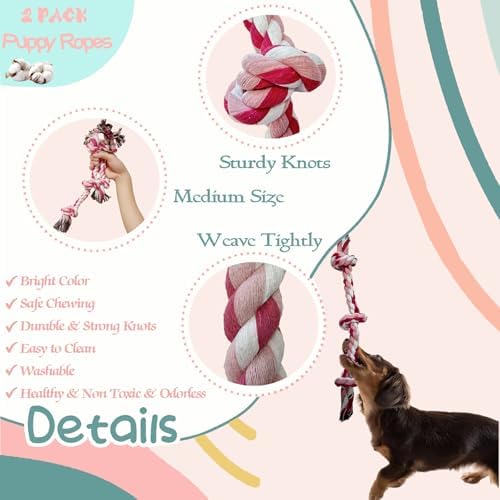 2-Pack Dog Rope Toy Durable Cotton Dog Chew Toys for Aggressive Chewers Interactive Tug of War and Teeth Cleaning for Small to Medium Breed Pets(Pink, Medium) - Image 2