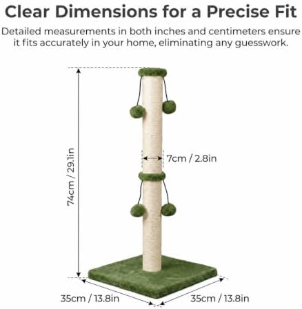 Dimaka Cat Scratching Post, Cat Scratcher for Large Cats with Teasing Toy Ball (Green, 29 inches for All Cats) - Image 2