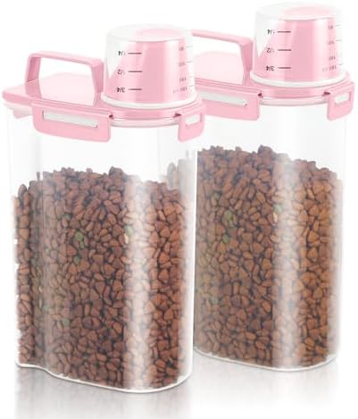 2 Pack 3 Lbs Pet Dog Cat Food Bird Seed Storage Containers for Travel -Pink by TBMAXS