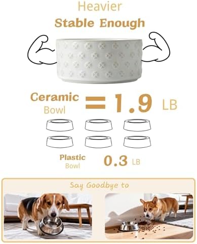 TRUVIC Ceramic Dog Bowl with Wood Stand, Jun Blanc Four-Leaf Clover Relief Dog Food and Water Bowl, 2 Cup/14 oz Puppy Food Bowl for Medium Dogs, Dishwasher Safe, Modern Geometric, Four-Leaf Clover - Image 6