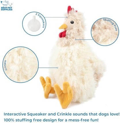 Best Pet Supplies Interactive Squeaky Dog Chew Toy, Ideal Dog Toys for Chewers, Small, Medium & Large Dogs, and Fetch Lovers - Crinkle Chicken (Brown, Beige, Wine Red), Large - Image 5