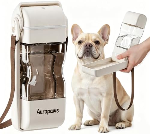 Dog Water Bottle, Portable Leakproof Water Bowl for Dogs, Foldable Dog Water Dispenser with Poop Bag Dispenser for Puppy Outdoor Walking, Hiking, Travel, 10.15oz by Aurapaws
