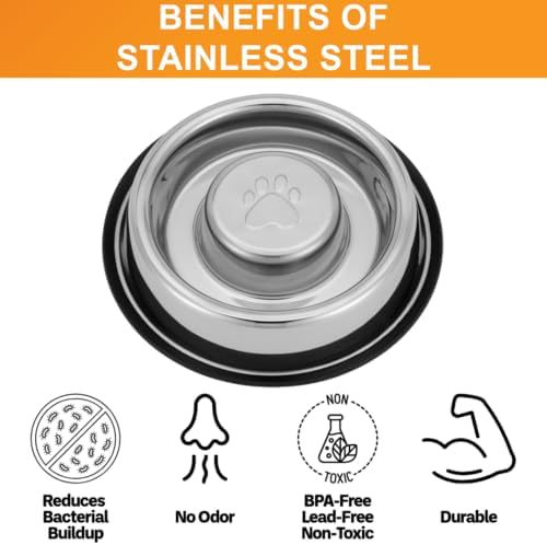 Neater Pet Brands Stainless Steel Slow Feed Bowl - Non-Tip & Non-Skid - Stops Dog Food Gulping, Bloat, Indigestion, and Rapid Eating (1.5 Cup) - Image 6