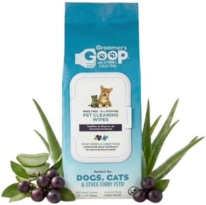 Groomer’s Goop Pet Cleaning Wipes – Gentle, Alcohol-Free Formula with Acai Extract for Dogs & Cats, Safely Cleans & Deodorizes Fur, Supports Skin Health, Great for Puppies & Kittens – 100 Count Pack by GroomersGOOP
