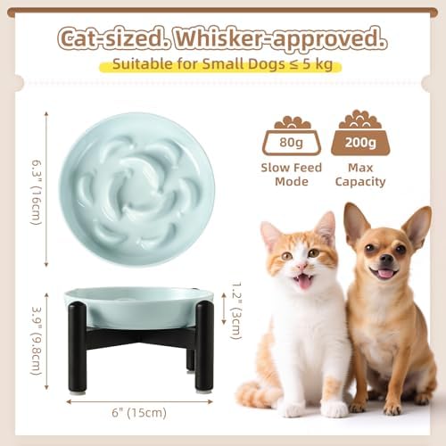 Elevated Slow Feeder Cat Bowl - Melamine Cat Food Plate with Anti-Slip Metal Stand - Raised Maze Dish for Slow Eating - Pale Blue - Image 2