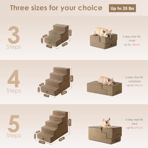 EHEYCIGA Dog Stairs for High Bed 22.5" H, 5-Step Dog Steps, Camel - Image 2