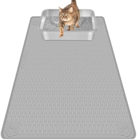 Silicone Cat Litter Mat for Litter Box 34”x22” Large Cat Mat, Light Grey by Bartuke