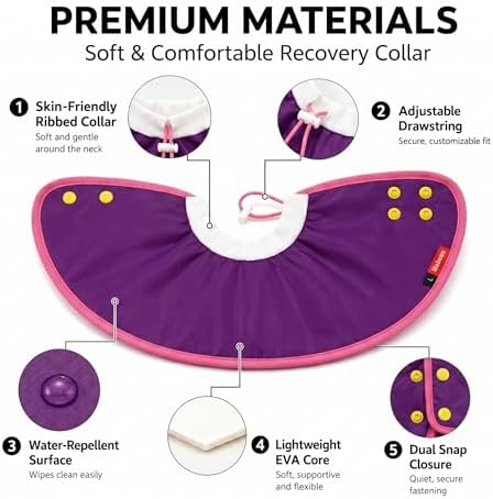 Soft Dog Cone Collar Alternative, Adjustable Pet Recovery Collar After Surgery, Lightweight EVA Foam E-Collar for Dogs & Cats, Water-Repellent Cone to Prevent Licking Wounds (Purple, M+) - Image 4