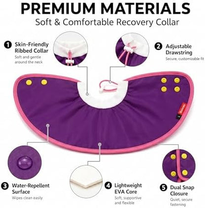 Soft Dog Cone Collar Alternative, Adjustable Pet Recovery Collar After Surgery, Lightweight EVA Foam E-Collar for Dogs & Cats, Water-Repellent Cone to Prevent Licking Wounds (Purple, M+) - Image 4