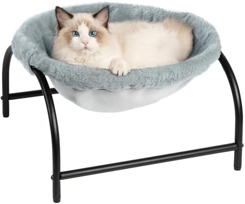 JUNSPOW Cat Bed Dog Bed Pet Sleep Hammock 16.9in x 16.9in x 9.5in, Grey+Fur by JUNSPOW