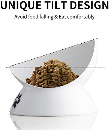 Sweejar Ceramic Raised Cat Bowls, Slanted Cat Dish Food or Water Bowls, Elevated Porcelain Pet Feeder Bowl Protect Cat's Spine, Stress Free, Backflow Prevention(White) - Image 3