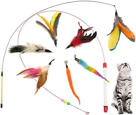 Fashion's Talk Feather Wire Wands Kitten Toys Worm Teaser Wand Cat Toy with Replacement Pack by Fashion%27s+Talk