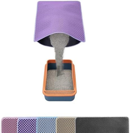Cat Litter Mat Litter Trapping Mat,Cat Litter Box Mat 32"x22", 2 Layer Llitterbox Mat,Waterproof Urine Proof,Kitty Rug indoor Floor Pad,Purple,Collapsable, Medium by USHARP