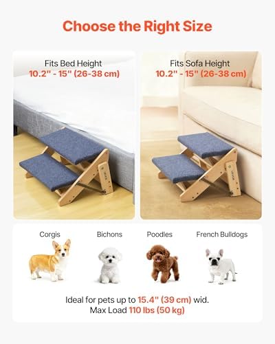 VEVOR Wood Pet Stairs, 2-Step Dog Stairs for Beds, Sofa & Cars, 110lbs Load Capacity, Floded Flat Design, Stable & Sturdy Cat & Dog Step Ladder for Small Medium Large Older Pet Puppy Essentials - Image 5