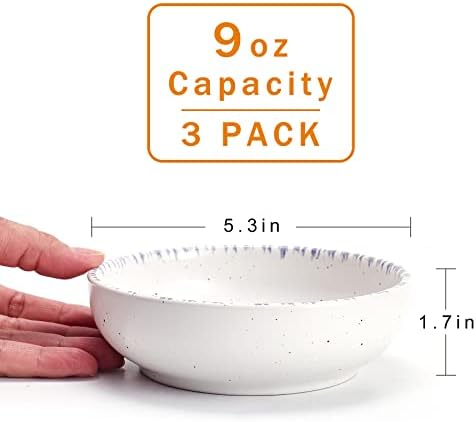 Howise Ceramic Cat Bowls, 5.19 in Cat Food Bowl Cat Dishes for Food and Water, 3 Pack Shallow Pet Bowls for Indoor Cats, White with Violet Blue - Image 4