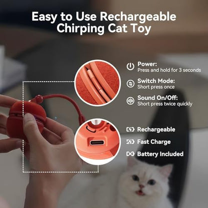 Cheerble 2 in 1 Interactive Cat Toys for Indoor Cats - Wicked Ball Duo2 Automatic Cat Toy, Dual Interchangeable Shells, Electric Moving Cat Ball with Tail & Chirping Sounds, Red - Image 4