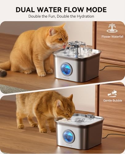 Stainless Steel Cat Water Fountain, 2.8L with 20dB Ultra-Quiet Pump- Ideal for Timid Pets, LED Water Level Window, Dishwasher Safe, 24/7 Circulation- Includes 9 Replacement Filters - Image 6