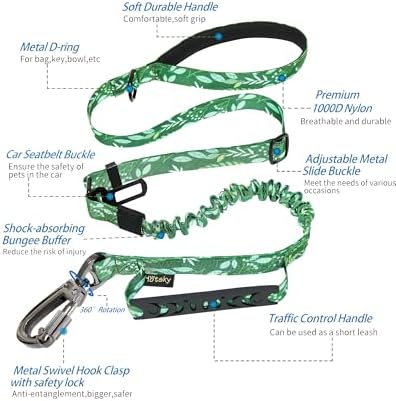 Hotsky Tactical Bungee Shock Absorbing No Pull Dog Leash,Leaves,4-6FT - Image 2