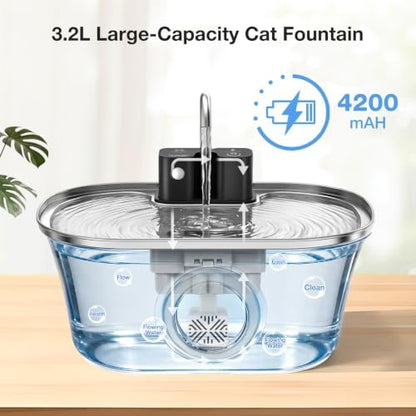 Wireles Cat Water Fountain, 108oz/ 3.2l Automatic Cordless Pet Fountain, Stainless Steel & Rechargeable &Battery Operated Cat Water Fountain, Wireless Pet Fountain with 4200 Mah Battery - Image 6