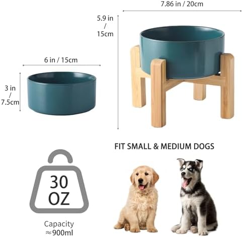 6'' Ceramic Raised Dog Bowl - 30Oz Dog Food & Water Bowl with Elevated Non-Slip Bamboo Stand, Dishwasher & Microwave Safe, Anti Vomiting Heavy Duty Pet Bowl for Small and Medium Dogs, Green - Image 3