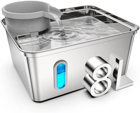 8L/270oz Stainless Steel Large Dog Water Fountain Dispenser Bowl by SNIFFNSLURP