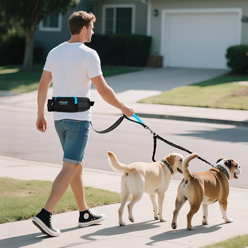 Hands Free Double Dog Leash Tangle Free, Lumbar Support Dual Leash for Medium Large 2 Dogs With Bungee, Waist Bag, Padded Handles,Reflective Stitching for Dog Walking, Jogging, Hiking, Training - Image 7