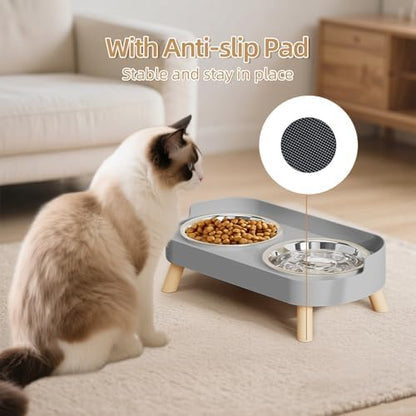 Elevated Cat Bowl, Raised Cat Food and Water Bowl Set for Indoor Cats, Splash Proof with 2 Stainless Steel Pet Food Bowls for Cats and Puppies, Whisker Fatigue and Dishwasher Safe - Grey - Image 7