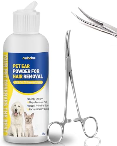 Dog Ear Hair Removal Tool & Ear Powder, 5.5-Inch Curved Forceps by Ninibabie