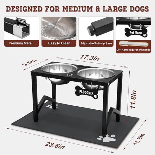 Elevated Dog Bowls, Metal Raised Dog Bowl Stand with 2 Thick 58oz Stainless Steel Food Bowls & Non-Slip Mat - 11.8" Tall for Medium/Large Breeds - Image 3
