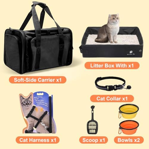 Cat Carrier with Litter Box, Cat Travel Carrier Soft Sided & Foldable Travel Litter Box for Cats, Fit for Cats or Kittens Up to 20 lbs, 17'*11.8'*11.8' inch Pet Carrier Bag, Camping & Traveling Black - Image 2
