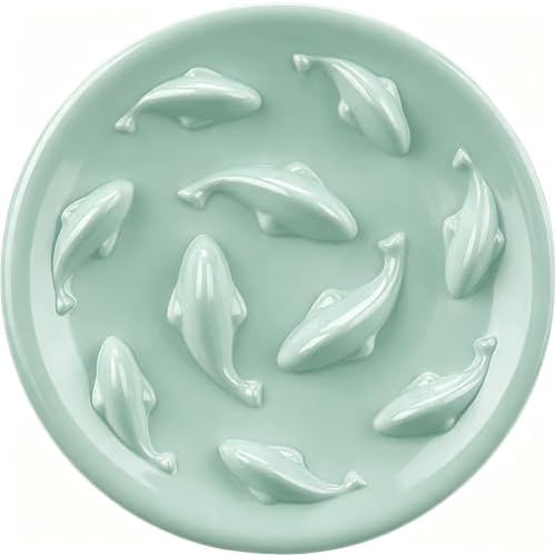 Slow Feeder Bowl for Cats and Small Dogs,Cilkus Fish Pool Design, Fun Interactive Bloat Stop Puzzle Feeder Bowl Healthy Eating Diet Made of Melamine Food Grade Material Dishwasher Safe (Green) by Cilkus