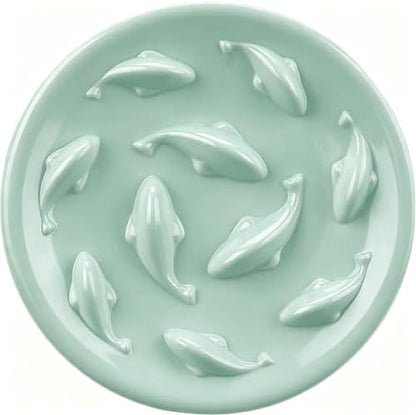 Slow Feeder Bowl for Cats and Small Dogs,Cilkus Fish Pool Design, Fun Interactive Bloat Stop Puzzle Feeder Bowl Healthy Eating Diet Made of Melamine Food Grade Material Dishwasher Safe (Green) by Cilkus